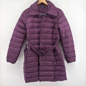 Brooks Brothers Womens Plum Purple Belted Down Quilted Puffer Coat Jacket Size M